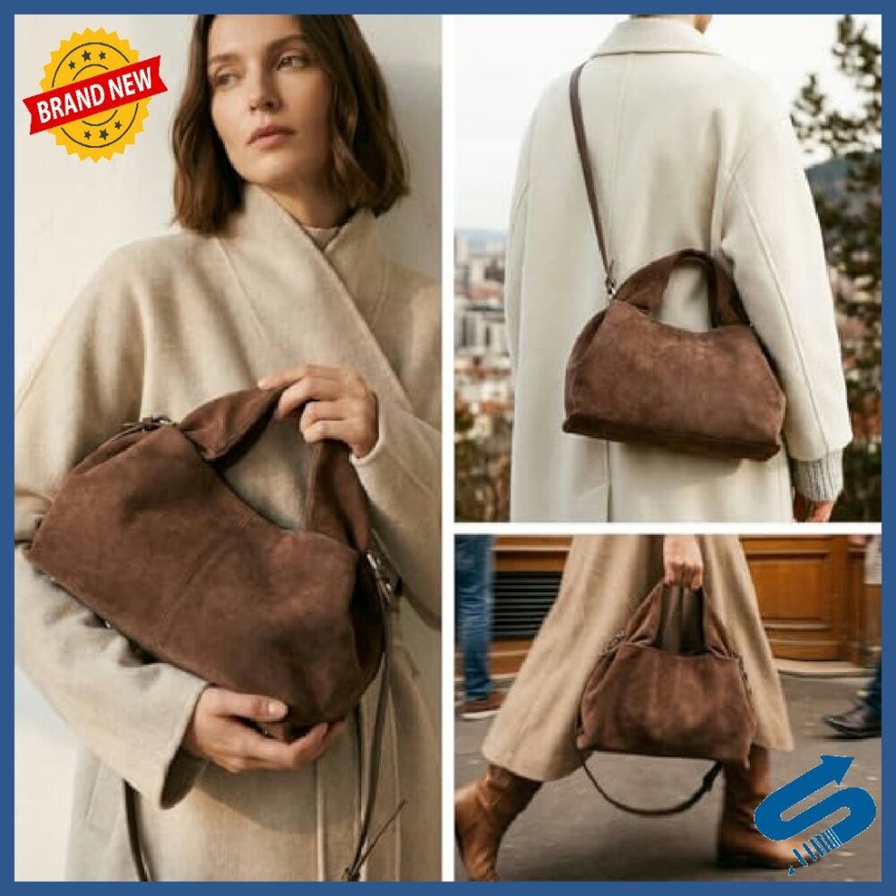 Faux Suede Hobo Bag Half-Moon Shoulder Purse Tote Everyday Use - Picture 5 of 8